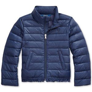Ralph Lauren Ruffled Quilted Down Navy Zip Up Puffer Jacket Coat NWT $125